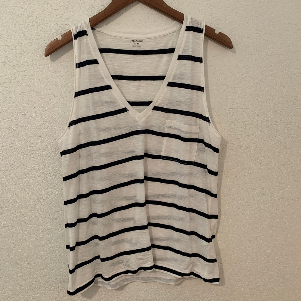Madewell - Whisper Cotton V-Neck - Navy Striped